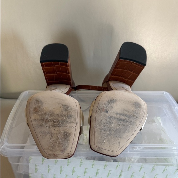 Sam Edelman Tan and Cream Croc-Embossed Heels - Picture 5 of 7